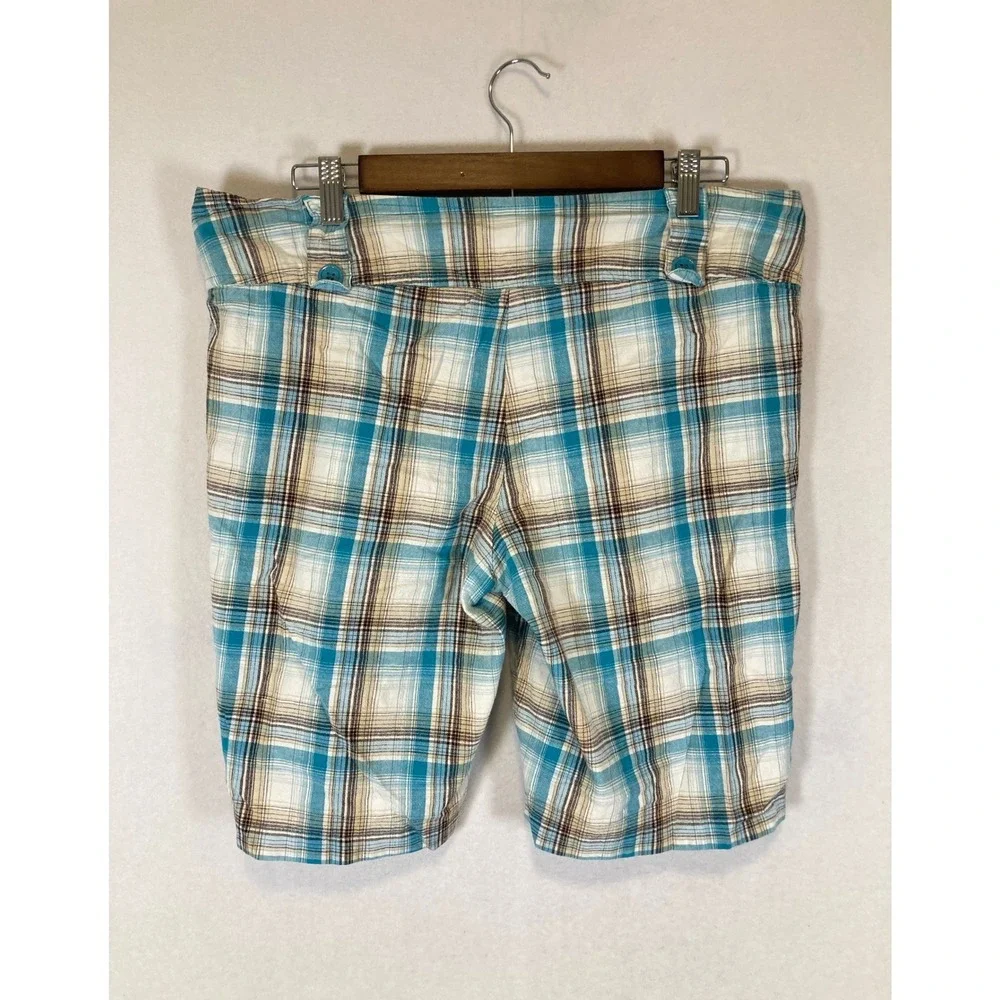 Y2K Coastal Bugle Boy For Her XL Turquoise Brown Plaid Cotton Blend Shorts